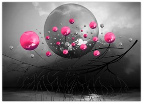 Obraz na szkle - różowe abstrakcyjne kule (70x50 cm)