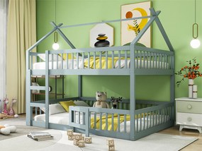 Łóżko piętrowe 140x200cm - z litego drewna - z drabinką - Szare