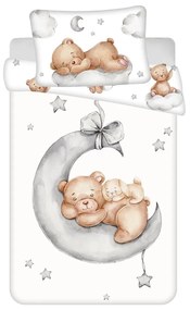 Biała bawełniana pościel dziecięca do łóżeczka 100x135 cm Teddy Bear "Ribbon" – Jerry Fabrics