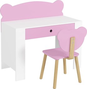 AIYAPLAY Zestaw biurka dla dzieci, stół roboczy i krzesło z misiem, szuflada, do pisania i tworzenia, 3-8 lat, Różowy