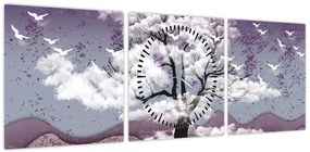 Obraz - Drzewo w chmurach (z zegarem) (90x30 cm)