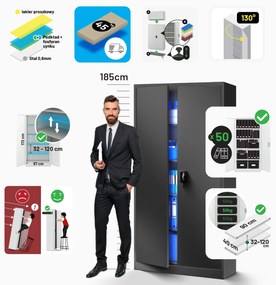 Biurowa szafa metalowa na akta JAN, 900 x 1850 x 400 mm, antracytowa