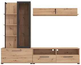 Ścianka RTV DUBLIN z półkami – kolor: dębowy i czarny