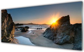Szkło Dekoracyjne do Kuchni Słoneczna Plaża wśród Skał