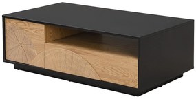 Stolik kawowy z 1 szafką, 1 szufladą i 3 wnękami z MDF - Naturalny i czarny - YASMELIA
