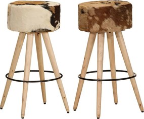 Zestaw 2 Stołków Barowych z Prawdziwej Skóry i Drewna Mango - Unikalny i Wygodny Design