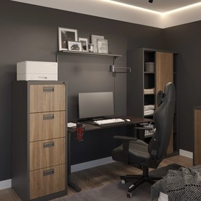 Biurowa szafa metalowa z drzwiami przesuwnymi KUBA, 900 x 1850 x 400 mm, Eco Design: antracytowa/ orzech