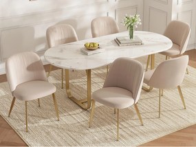 Zestaw 6 nowoczesnych krzeseł - Wygodne oparcie - Nogi metalowe - Pokrycie z weluru - Beżowy