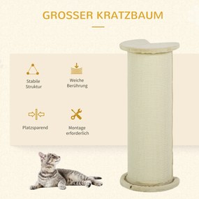 PawHut Drapak Narożny dla Kotów Oszczędność Miejsca Kremowy 35x35x85cm Idealny do Małych Mieszkań | Aosom PL