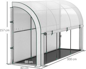 Outsunny Szklarnia Montowana na Ścianie, Dostępna Dla Roślin, Plandeka Plastikowa, 300 x 80 x 157 cm, Biała