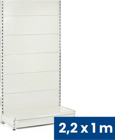 Regał sklepowy jednostronny, ścianki perforowane, 2200 x 1000 x 450 mm, podstawowy, biały