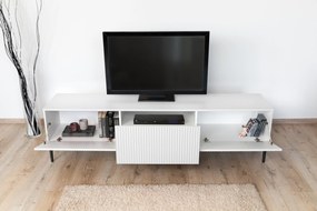 Szafka RTV z szufladą Nicole 200 cm - biały mat / czarne nóżki
