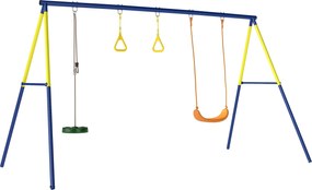 AIYAPLAY Stelaż huśtawki do 150 kg 3-w-1 huśtawka klasyczna, obręcze gimnastyczne, huśtawka stojąca, 285x160x181 cm | Aosom PL