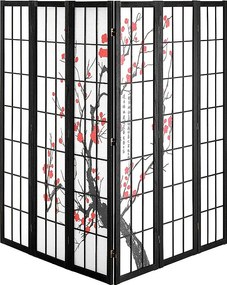 Przegroda SucceBuy, Japońska Przegroda z 6 Panelami z Motywem Kwiatów Wiśni, Przenośna Przegroda Japońska, Drewniana, Obracana o 360°, do Dzielenia Pomieszczeń