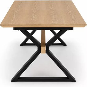 Stół prostokątny Nova rozkładany 180-300/100/75 cm, blat okleina naturalna, metalowe czarne nogi