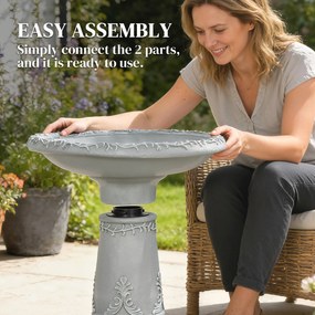 Outsunny Poidło dla ptaków z żywicy, zewnętrzne, okrągłe, 51 cm, imitacja kamienia, stojący karmnik, szare | Aosom PL