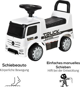 HOMCOM jeździk Mercedes ANTOS ciężarówka dla dzieci 12-36 miesięcy Biało-czarny z światłami 625x285x45cm | Aosom PL