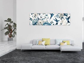 Obraz - Kolibry z kwiatami (170x50 cm)
