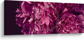 Obraz - Kwiaty piwonii (z zegarem) (90x30 cm)