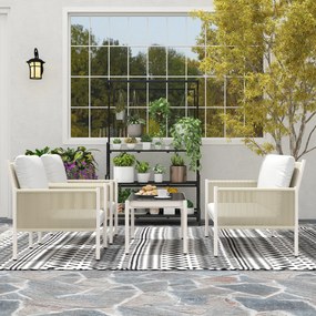 Kompletny Zestaw Mebli Ogrodowych z Polirotangu Outsunny z Sofą 2-osobową, Fotelami, Stolikiem, Poduszkami, dla 4 Osób, Brąz+Szary