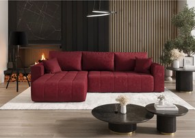 Narożnik z funkcją spania MILO Monolith 59 czerwony lewy sofa w kształcie L z pojemnikiem na pościel sofa do salonu, sofa rozkładana, sofa z pojemnikiem