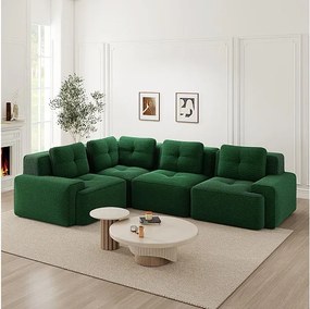 Canapé d'angle gauche modulable en velours côtelé - 4 places - avec 5 coussins - 382x177x69cm - Vert