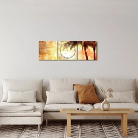 Obraz - Palmy na plaży (z zegarem) (90x30 cm)