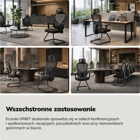 Krzesło biurowe konferencyjne z zagłówkiem czarne ORBIT