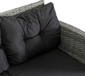Zestaw Mebli Ogrodowych DALLAS Szary/Czarny Narożnik Pufy Stolik Tarasowy Technorattan Nowoczesny