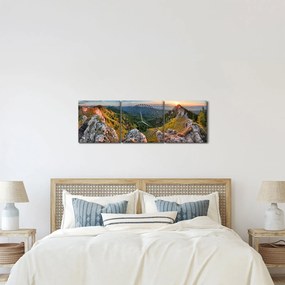 Obraz - Krajobraz górski (z zegarem) (90x30 cm)