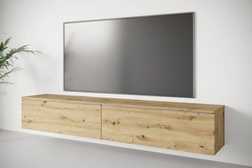 Nowoczesna szafka RTV 180 cm do salonu z LED – 2-drzwiowa, bezuchwytowa, dąb artisan, stojąca lub wisząca