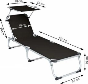 Leżak ogrodowy – składany, z dachem, czarny, 187cm