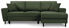 Zielony sztruksowy rozkładany/ze schowkiem narożnik (prawostronny/z szezlongiem) Kyoto – Cosmopolitan Design
