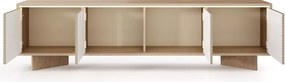 Szafka RTV Parsja 4D 200 cm LED – duża szafka pod telewizor, ryflowane fronty, bolivar naturalny / cappuccino, push-to-open