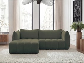 Zielony narożnik z materiału bouclé (lewostronny/z szezlongiem) Azra – Bobochic Paris