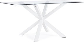 Szklany prostokątny stół, skrzyżowane nogi biała stal 160×90 cm - MAY