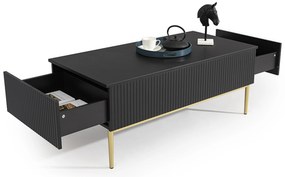 Stolik kawowy Nicole 120 cm z szufladami i metalowymi nogami - czarny mat / złote nóżki