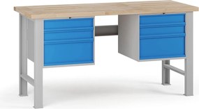Stół warsztatowy G7, blat bukowy, 1700 x 800 x 840 mm, 2x kontener, 6x szuflada, niebieski