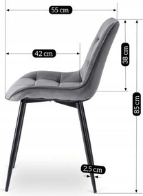 Krzesło Tapicerowane do Jadalni CHRIS Szare Welurowe Nowoczesne Loft