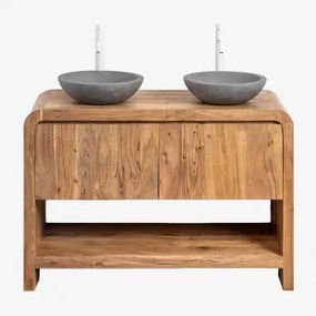 Zestaw Mebli Łazienkowych Z Drewna Vacry Akacja Brąz & 2 X Okrągły Szary Cement Ø40 Cm Tarsis & Bezlusterkowiec - Sklum