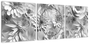 Obraz - Białe kwiaty (z zegarem) (90x30 cm)