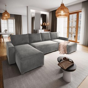 Masseno Narożnik DENI z funkcją spania i pojemnikiem na pościel Narozniki U, Rozkładana sofa - Jasnoszary, MONOLITH 84