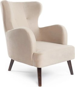 Beżowy aksamitny fotel typu uszak Noemye – Bonami Selection