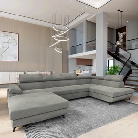 Masseno Narożnik RUBANO z funkcją spania i pojemnikiem na pościel Narozniki U, Rozkładana sofa - Jasnoszary, MONOLITH 84