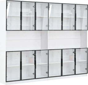 Nowoczesna witryna 240x34x200 cm - Oświetlenie LED - 12 drzwi szklane - Otwarta przestrzeń do przechowywania - MDF - Biały