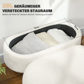 HOMCOM Ławka z Pokrywą i Miejscem na Przechowywanie, Podnóżek do Korytarza, Salonu, Sypialni, Drewno, Obicie z Tkaniny, Biały