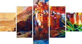 Obraz - Wieś na wybrzeżu Cinque Terre, Włoska Riviera, nowoczesny impresionism (125x70 cm)