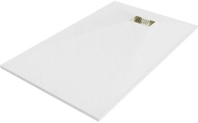 Mexen Hugo brodzik prostokątny SMC 140 x 70 cm, biały, maskownica złota - 42107014-G