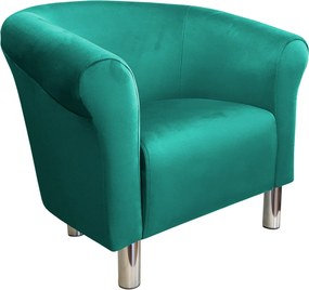 Fotel Milo tkanina Welur wygodny fotel tapicerowany do salonu i sypialni : Kolor nogi - Chrom, Kolor tkaniny - VELVET - MG20, Wysokość nogi - 15 cm