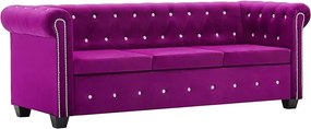 Aksamitna fioletowa sofa w stylu Chesterfield - Xavier 3Q